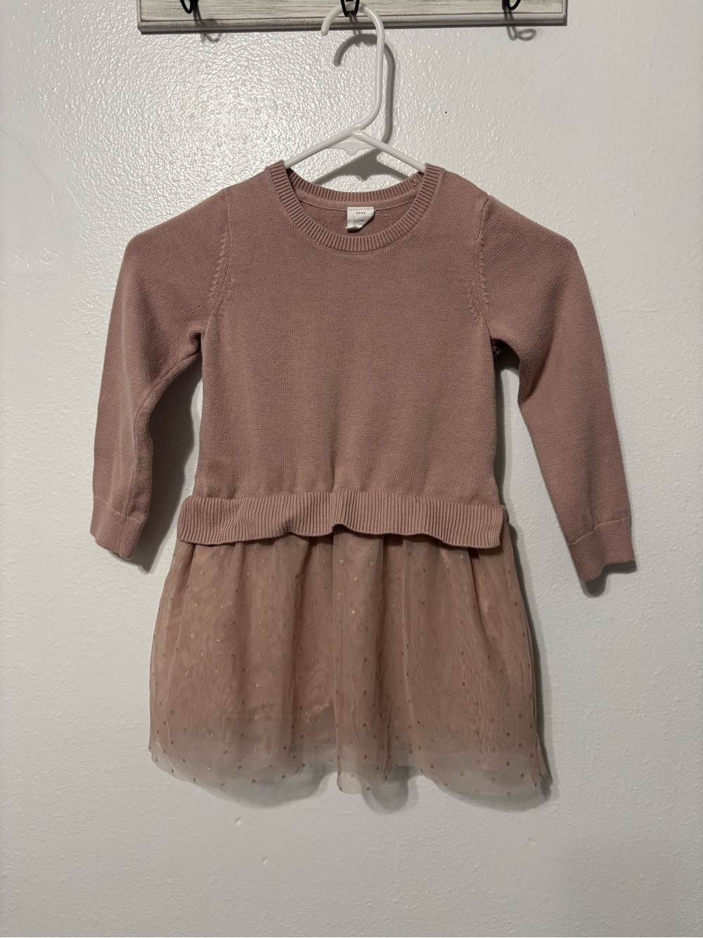 GAP Girls Dusty Rose Knit Sweater Dress with Tulle Dot Skirt